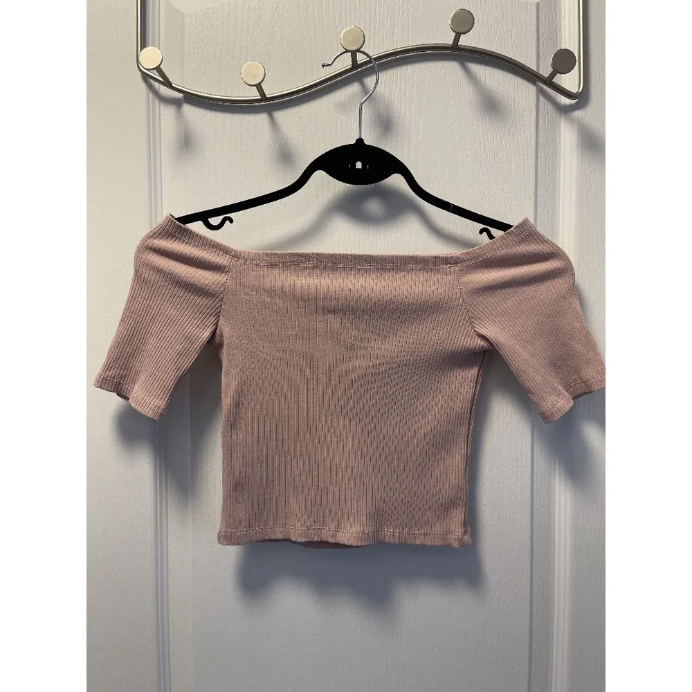 Pink Ribbed Off The Shoulder Top - Picture 1 of 2